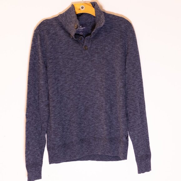 Medium Blue 4-Button Mock Neck Sweater - Picture 1 of 2